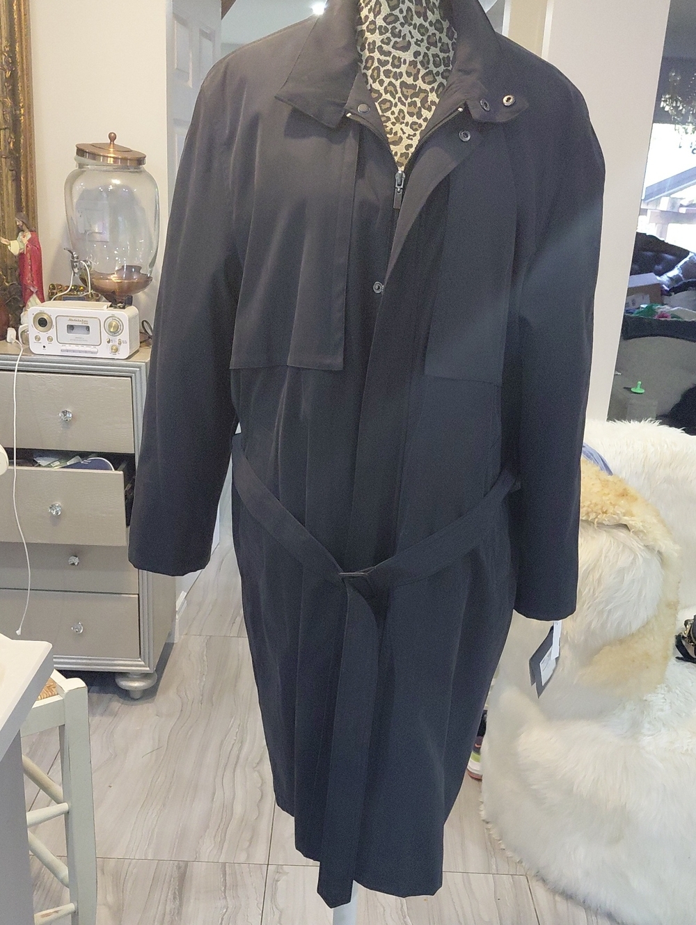 London Fog Black and Light Gray Rain Jacket Tag